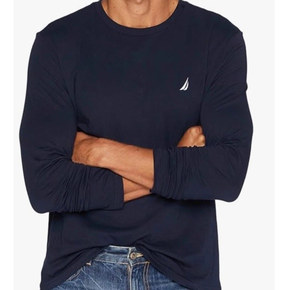 Nautica Men's Long Sleeve Solid Crew Neck T-Shirt, Navy, Medium